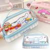 Large Capacity Transparent Double-layer Portable Stationery Box Cartoon Storage Pen Bag