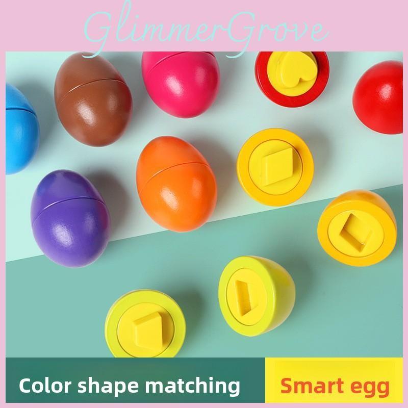 Educational Wooden Egg Shape Matching Toy For Brain Development Skills Cognitive