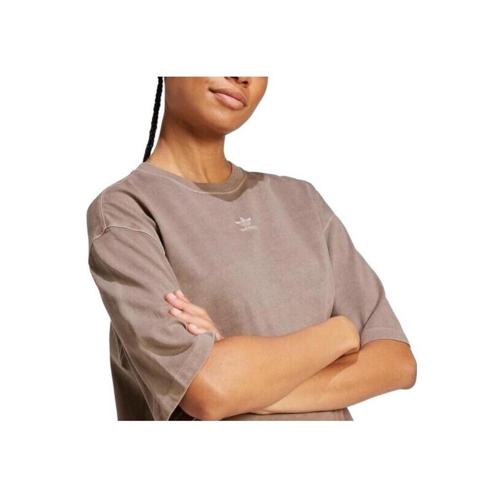 Adidas Essentials Soft Fabric Breathable Daily Casual Short Sleeve T-Shirt Women Earth Brown JD5347