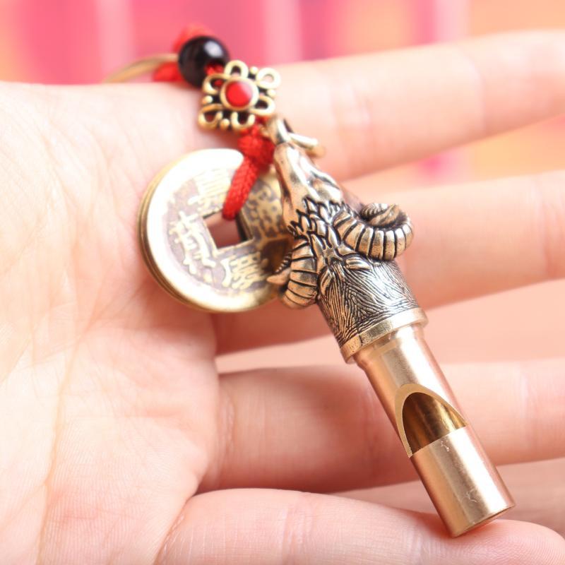Sheep Head Brass Whistle Rust Resistant Vintage Design Emergency Survival Keychain for Outdoor Hiking Camping Preppers