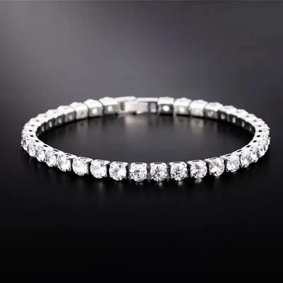 Luxury Hiphop Iced Out 4mm Cubic Zirconia Crystal Tennis Bracelets For Women Men Color Silver Color Bracelet Chain Jewelry