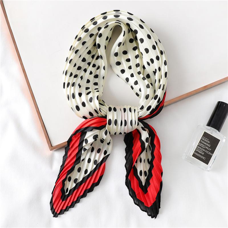 Korean Fashion Polka Dot Silk Scarf Simple Solid Color Versatile Square Scarf Small Silk Scarf Decorative Professional Scarf Crumpled Scarf Women