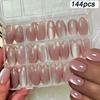 144pcs Glossy Pink Cat Eye Oval Press On Nails Glitter Medium Almond False Nails Full Cover Acrylic Fake Nail Tips Daily Wear @3