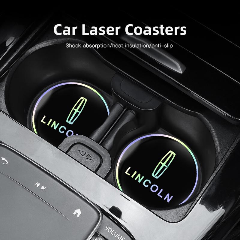 2Pcs Lincoln Logo Water Cup Pad Laser Silent Mat For Lincoln Navigator Continental Nautilus Aviator MKZ MKX MKC MKT MKS Corsair UU111