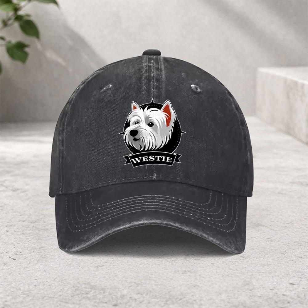 Westie Dog Head Graphic Washed Baseball Cap Unisex Vintage Cotton Snapback Hat Outdoor Casual
