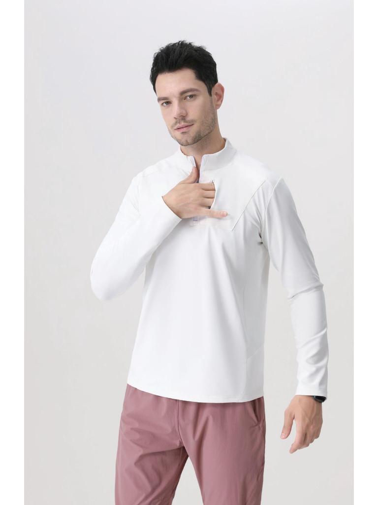 Tsuta City Herren Schnelltrocknendes Langarm-Lauf- und Radsport-T-Shirt mit halbem Reißverschluss
