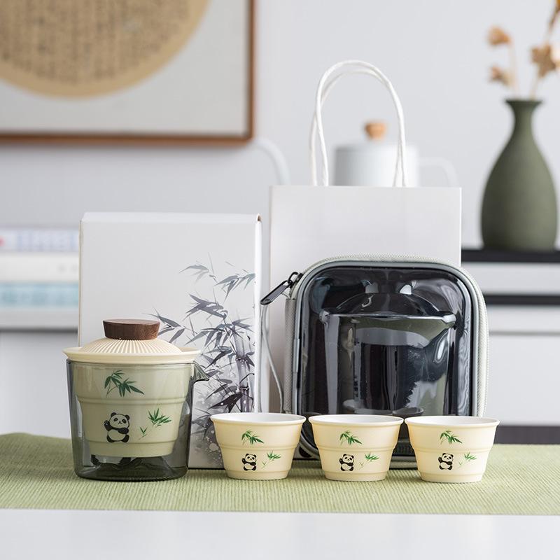 Panda Suet Jade Porcelain Kung Fu Travel Tea Set Outdoor Portable