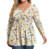 Cămașă de damă plus size cu mânecă lungă, top cu imprimeu plisat casual cu gât în V