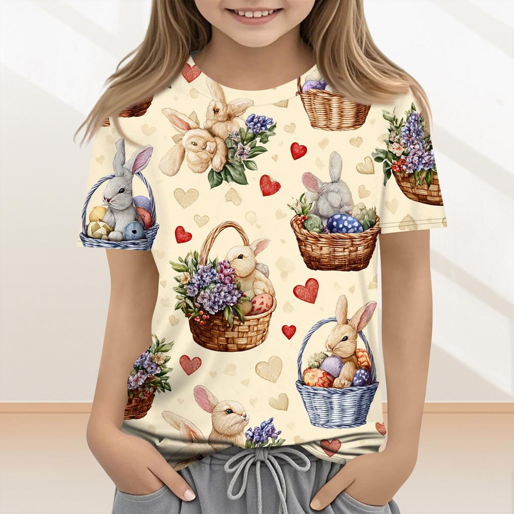 Children's Casual And Fashionable Easter Clothing, Featuring Bunnies, Easter Eggs, And Printed Short-sleeved Tops And T-shirts.