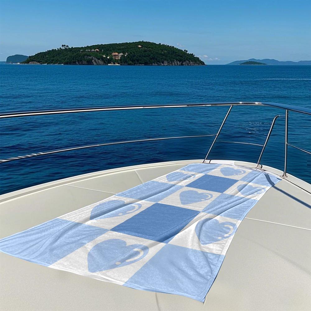 Blue Heart Checker Quick Drying Bath Towel Microfiber beach towel - light weight swimming camping yoga beach out