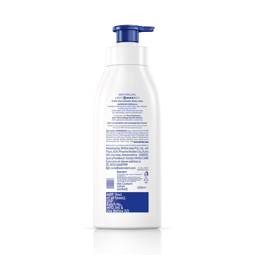 Nivea Aloe Hydration Body Lotion, 400ml | 72H Moisturization | With Deep Moisture Serum & 100% Natural Aloe Vera Extracts