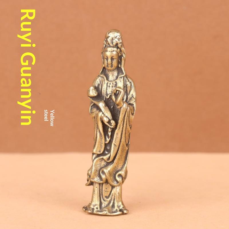 Retro Messing Guan Yin Anhänger Schlüsselanhänger Handpoliert Kupfer Figurinen für Autoschlüssel Rucksack Zubehör Geschenk