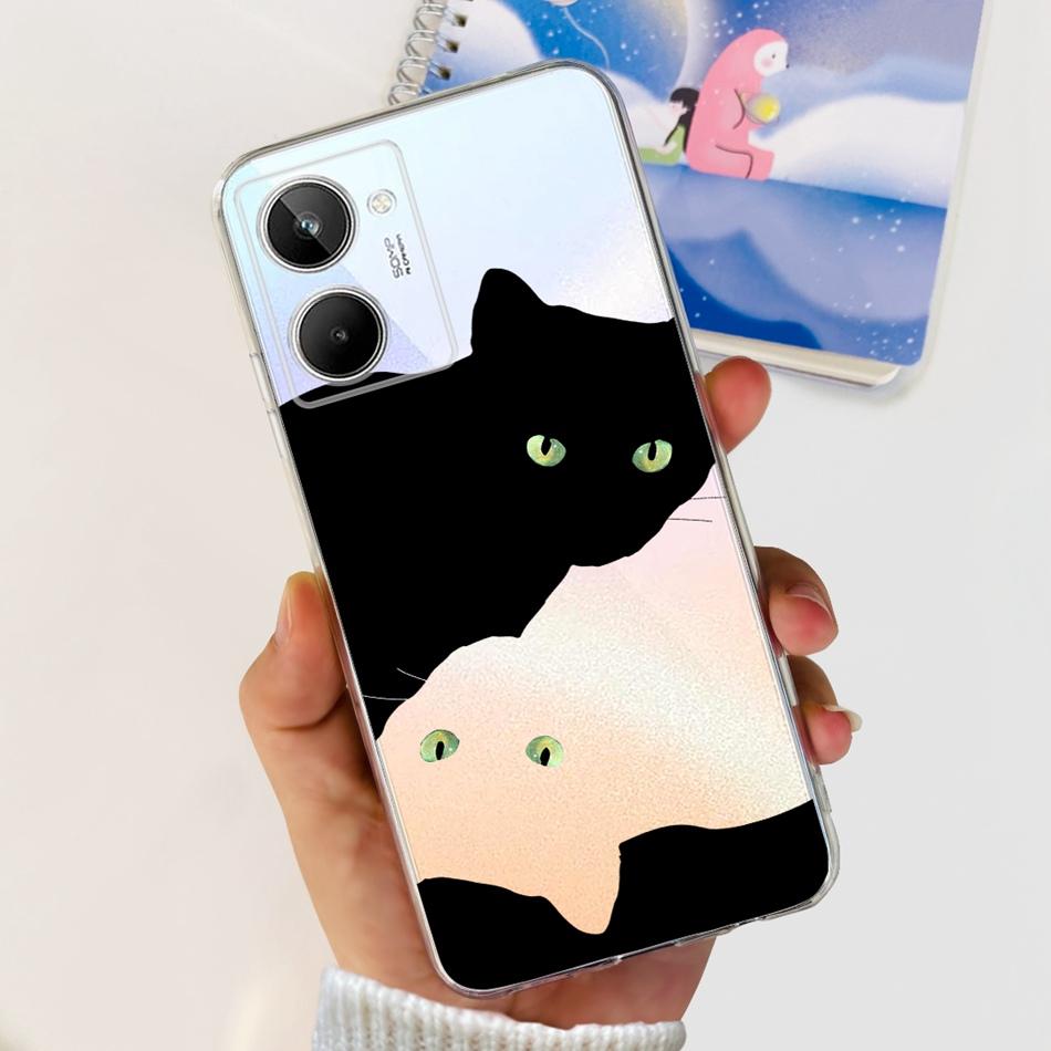 Cute Flower Cat Painted Case For Realme 10 / Realme 10 Pro / Realme 10 Pro+ Soft Silicone TPU Cover For Realme10 4G 10Pro Plus