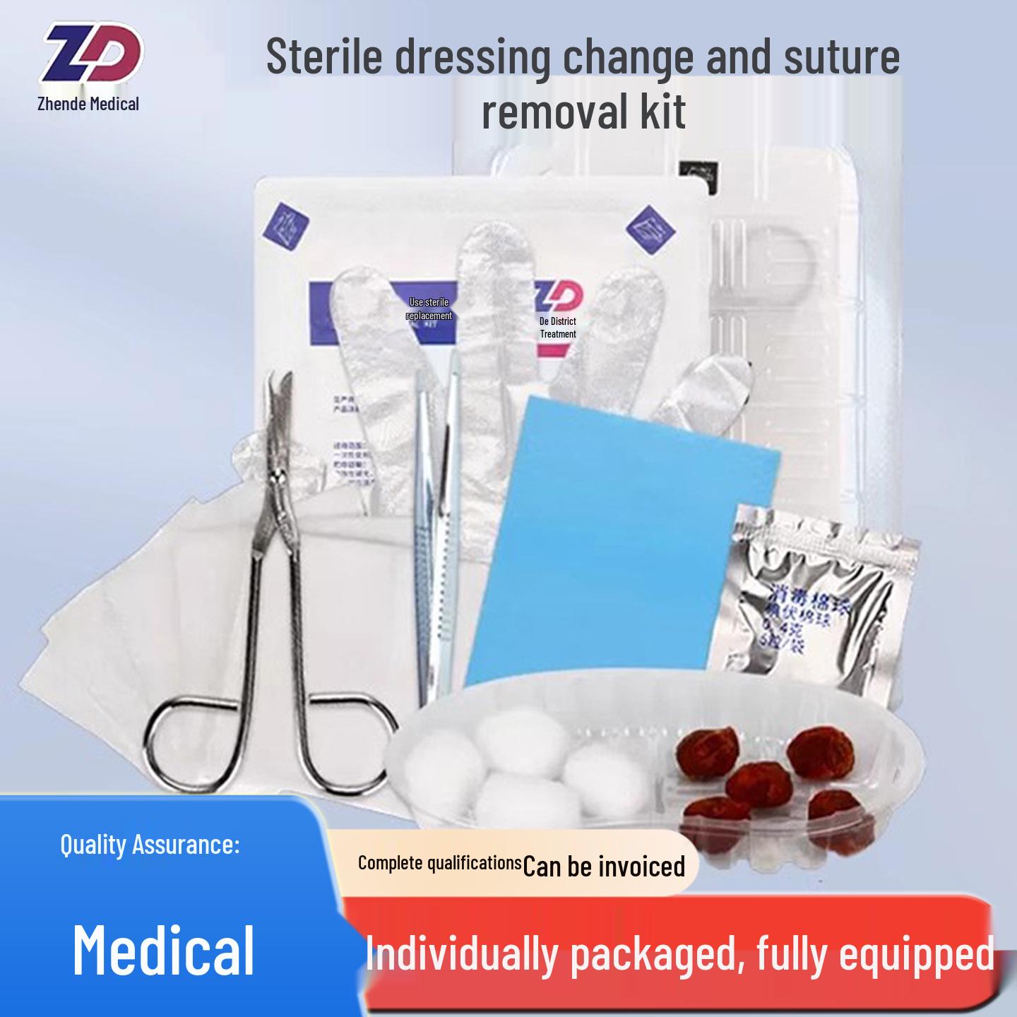 

Zhende Suture Removal Kit: Sterile Postoperative Wound Cleaning Set with Povidone-Iodine Swabs and Scissors Dressing Change Kit [1 Box]