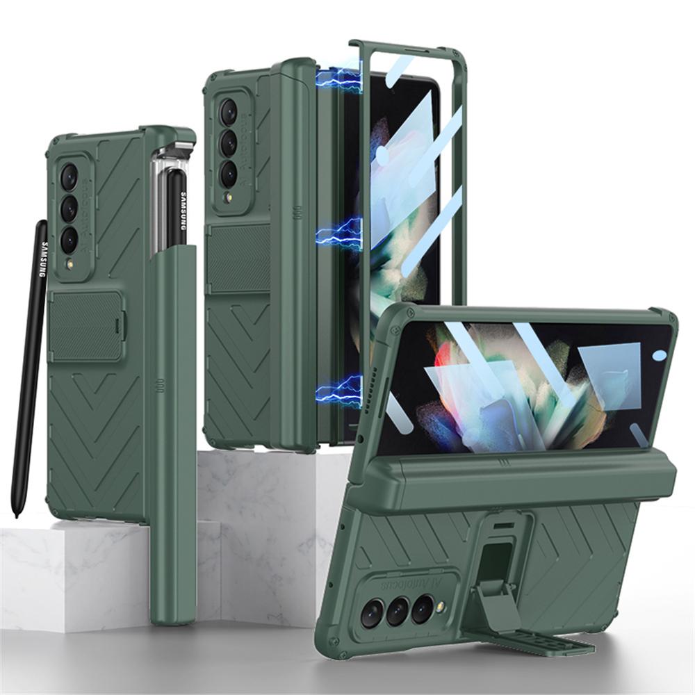Жесткий чехол с магнитной шарнирной подставкой для Samsung Galaxy Z Fold 3 5G, чехол со встроенной защитой экрана, противоударный чехол для телефона, чехлы