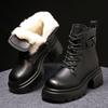 Soft leather platform Martin boots women's 2025 winter British wind cotton boots thick heel short boots cotton shoes piled thickened snow boots