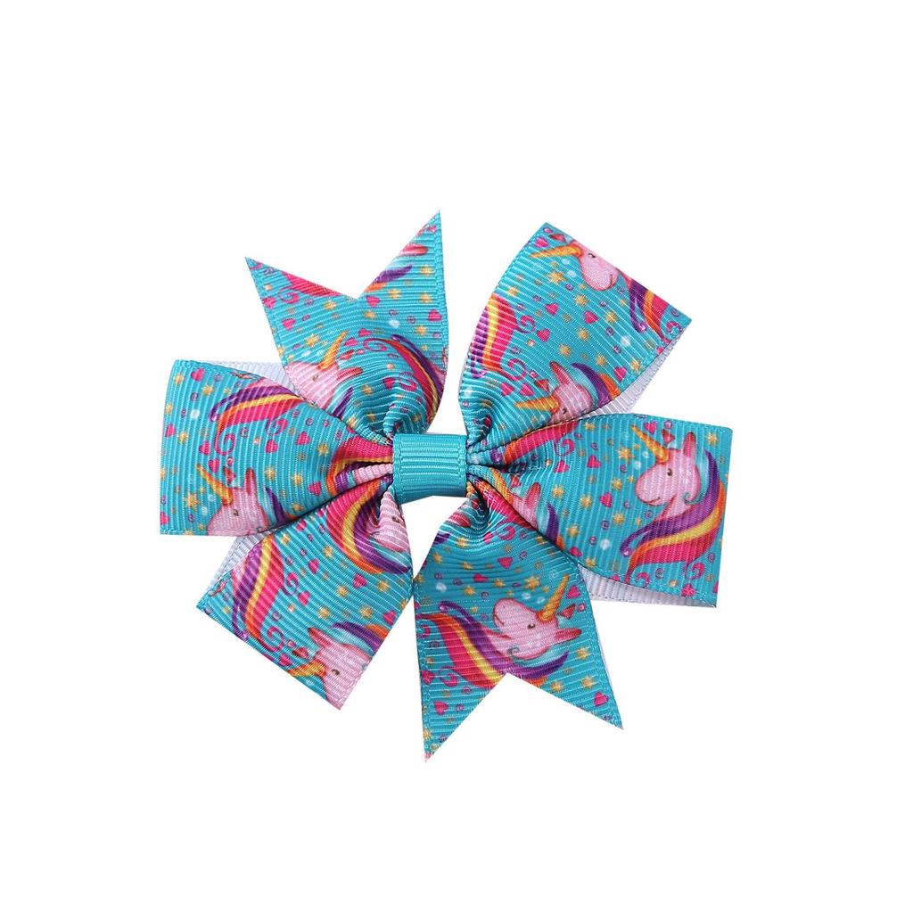 A313 Einhorn Grosgrainband Sechs-Schleifen Haarklammer für Kinder – Weihnachtsedition