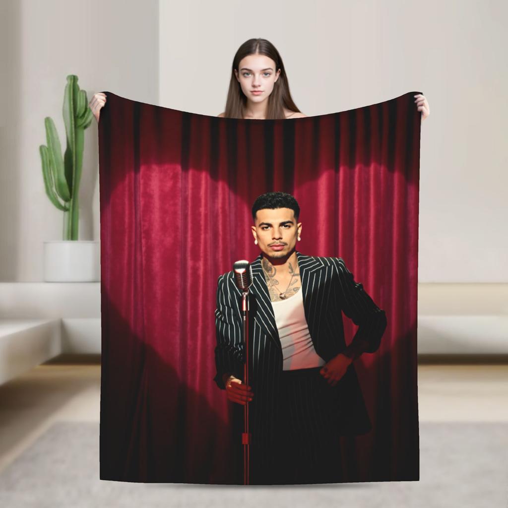 Soft Warm Blanket Travel Office Rauw Alejandro Singer Rapper Throw Blanket Flannel Bedspread For Couch Chair Sofa Bed Sofa Bed