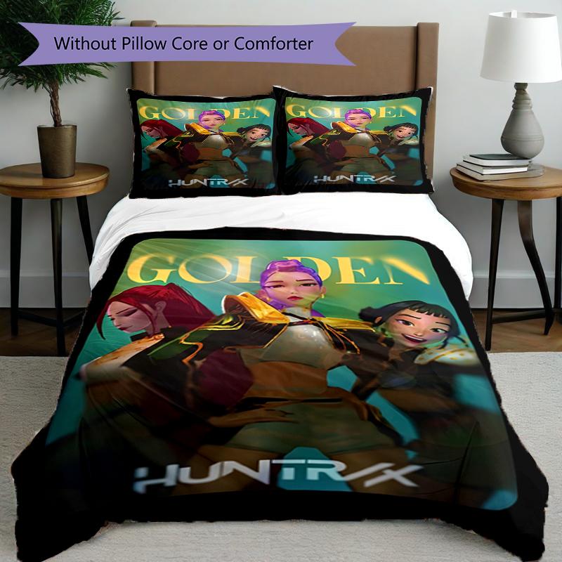Set copripiumino 3 pezzi (1*Copripiumino + 2*Federe, Senza Nucleo),Set Biancheria da Letto con Stampa KPop Demon Hunters, Decorazione Camera da Letto, Stagione Unica, Regalo di Compleanno