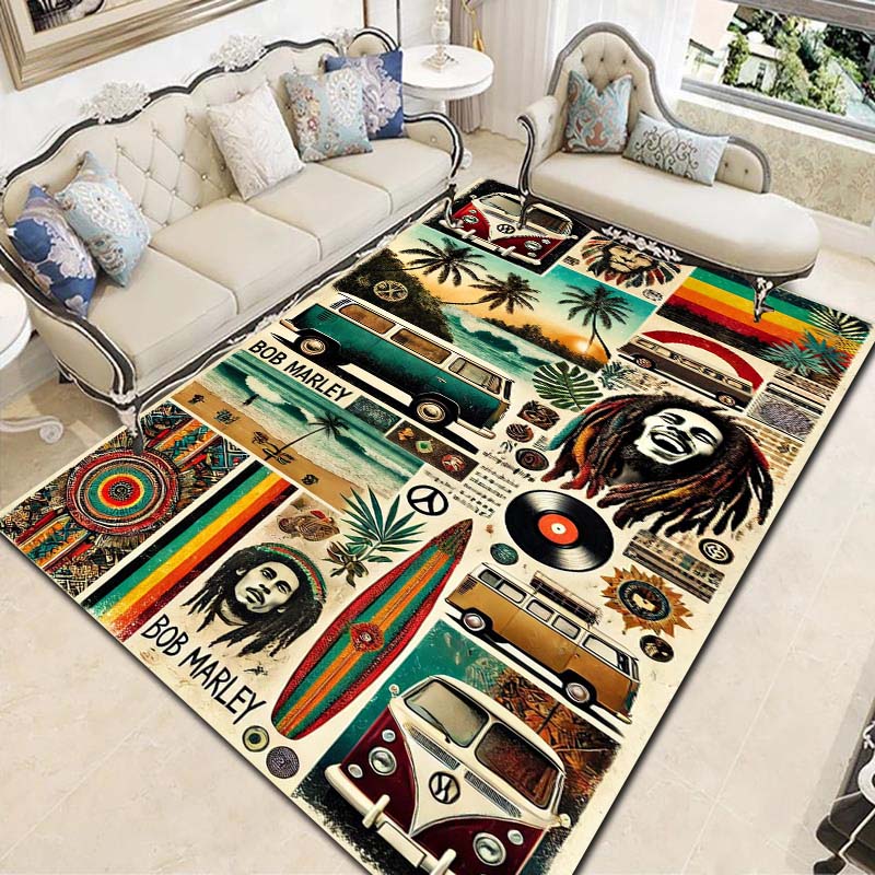 Bob Marley Culture Print Flannel Area Rug Non‑Slip Floor Mat For Couch Bedroom Game Room Living Room Home Holiday Decor Gift