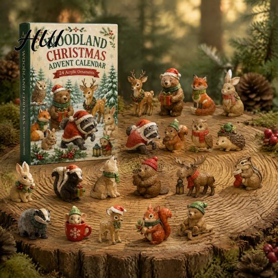 Interactive Family Game 24 Days Christmas Advent Calendar, Forest Animals Countdown Collectible Animal Figurines Cute Acrylic Toys for Holiday