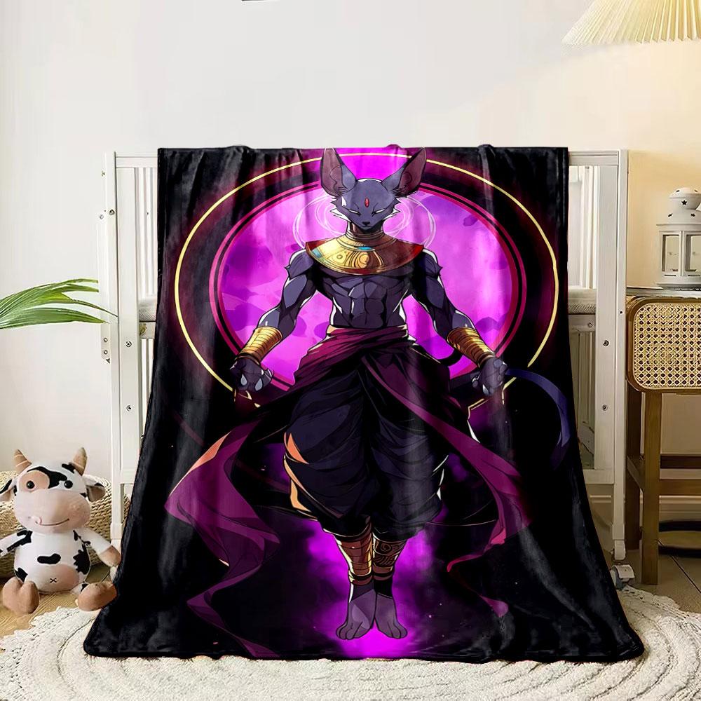 A humanoid feline with gold accents and a glowing purple aura backdrop. for all seasons blanket lunch break throw gift 80cm x 120cm