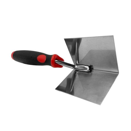 2Pcs Stainless Steel Drywall Corner Trowel with Soft Grip Handle Interior Exterior Corner Blades Ergonomic Anti-Slip Rubber Handle Masonry Corner Tool