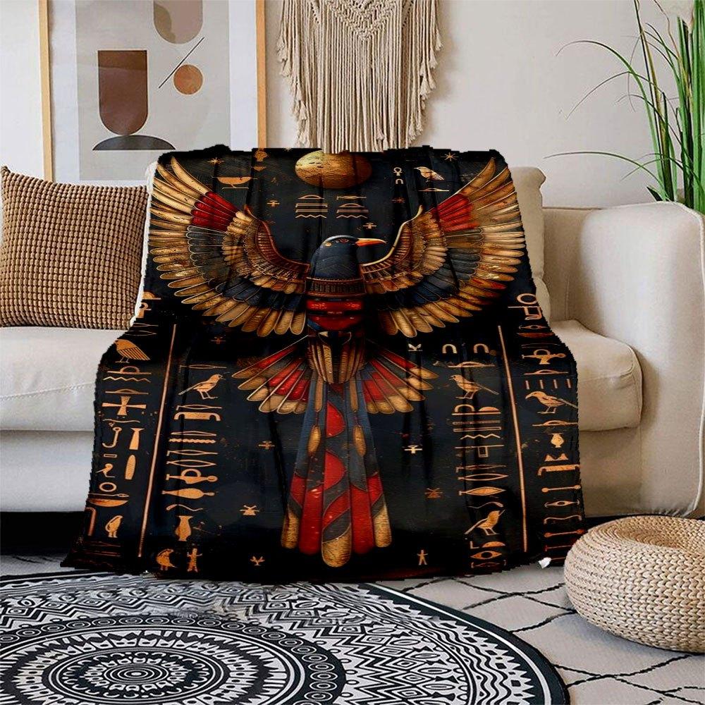 

Golden Egyptian Bird Wall Art Decor Blanket Flannel Throw Blanket for Sofa, Bed, Travel, Camping, Office, Couch, Chair, And Bed Gift for Ch 150x180cm