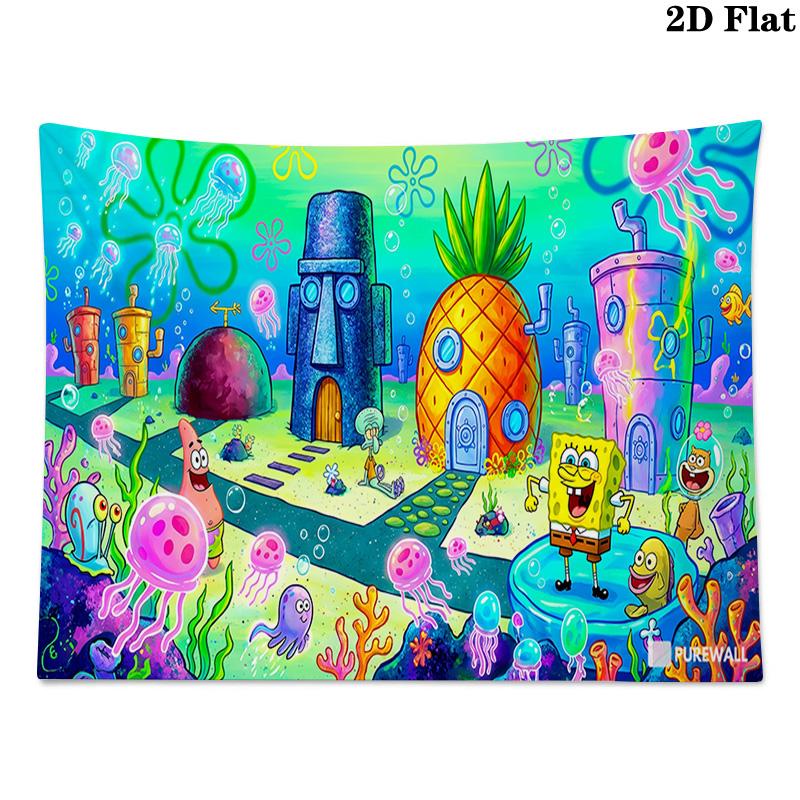 SquarePants Wall Tapestry Aesthetic Wall Hanging Printed Fabric Blanket Decorative Tapestries for Bedroom Living Room Home Decor
