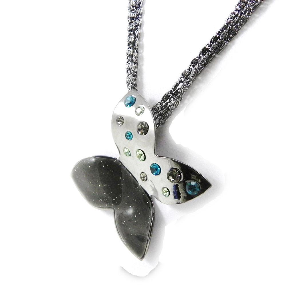 

NOA [I2222] - Серебристо-серо-зеленое дизайнерское колье «Хрустальная бабочка»