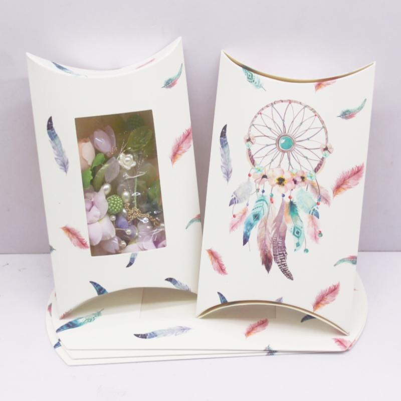 Nowe duże pudełko na poduszkę 17,5x11x3,7 cm do samodzielnego wykonania, ręcznie robione, z okienkiem, z marmurkowym nadrukiem, pudełko na prezent, pudełko na biżuterię w stylu białych kwiatów