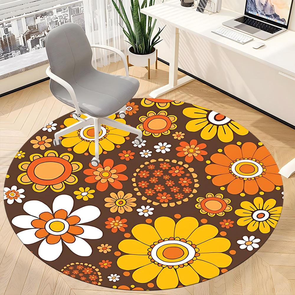 1 Stück Rundes Teppichläufer mit Blumenmuster für das Büro, Indoor-Matte geeignet für Büro, unter Bürostühlen, Schlafzimmer, Wohnzimmer, Heimdekoration, Raumdeko