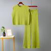 2025 Women Summer Knit 2 Piece Outfits Solid Sleeveless Split Tank Tops Knitted High Waist Wide Leg Pants Set Loungewear Gray
