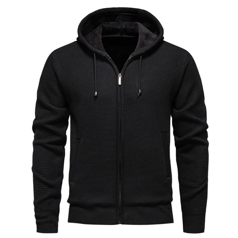 Men S Solid Color Hooded Fleece Knit Cardigan Autumn Winter Casual Coat