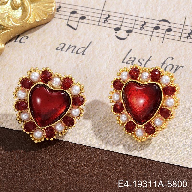 High-End Retro Rote Blume Quastenohrringe: Luxuriöser Silver Needle Hänge-Schmuck für Damen