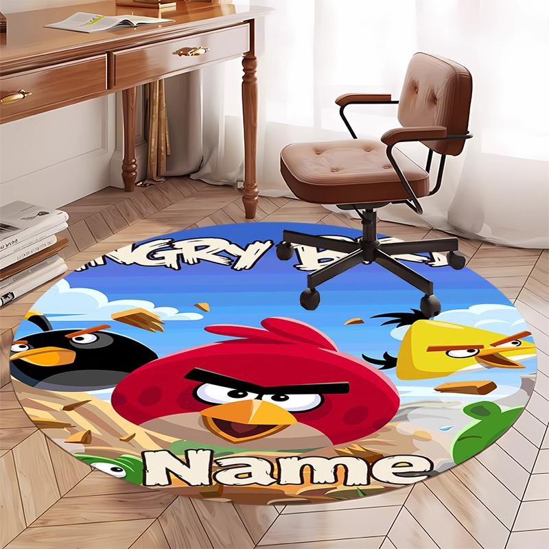 Custom Name Angry Birds Printed Round Rug Carpet Chair Rug Area Rug Entryway Doormats,for Office Chair Living Room Bedroom Kitchen Room.