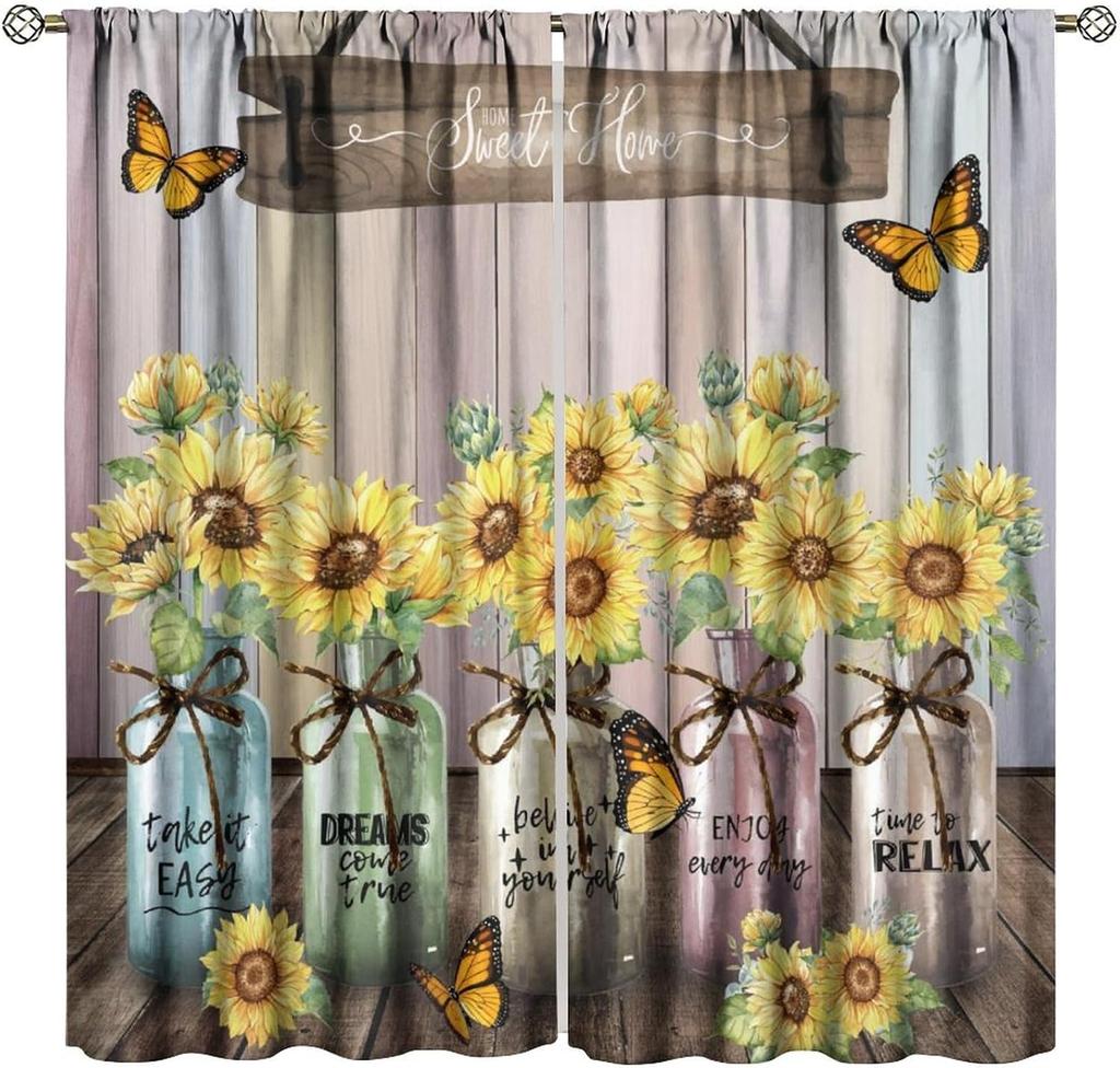 Verdunkelnde Sonnenblumen-Vorhänge Lustiger Gelber Ton Geometrie Wabenmuster Floral Nahtloses Muster Fensterdekorationen Vorhang Modern Polyester Mit Stange