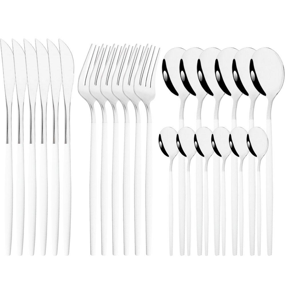 JANKNG Western 24pcs Dinnerware Set Stainless Steel Cutlery Set Black Knife Fork Spoon Silverware Set Flatware Set Tableware Set