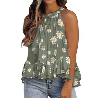 Bedrucktes Oberteil mit Nackenband für den Sommer, sexy, bequeme Weste zum Schnüren für Damen