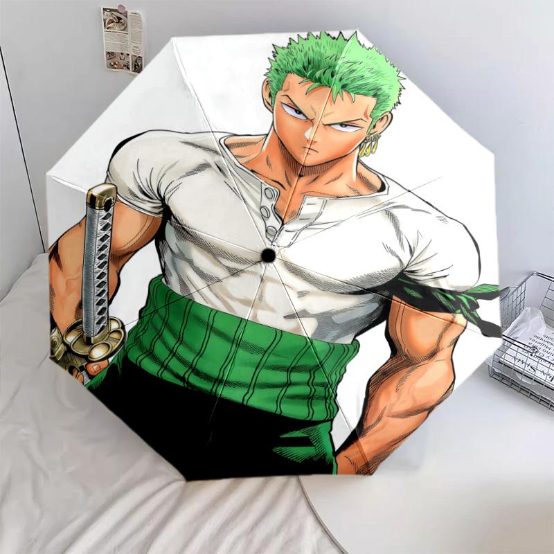 1 Stück Automatischer Faltregenschirm - Roronoa Zoro Muster Tragbares faltbares Design mit 8 Speichen Weihnachts-Geburtstagsgeschenke