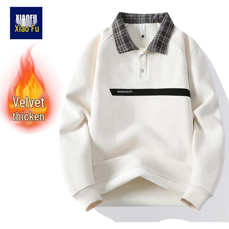 

Men s Winter Fleece-Lined Plaid Collar Layered Sweatshirt M