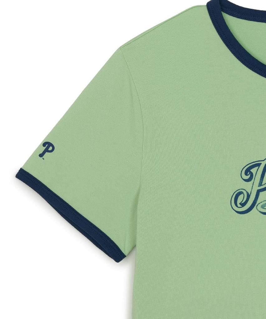 Emelbi Women'S Lettering Slim Semi-Crop Ringer T-Shirt Phi (Ptn.Green)