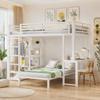 Two Sleeping Places, Loft Bed, Iron Frame, 90 x 200 cm, Desk, Socket USB and Type-C Port, Shelves, Clothes, EN747 Certified, Without Mattress, White