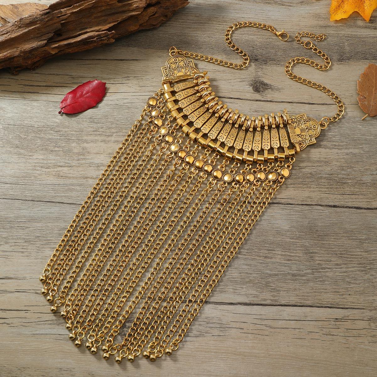 Vintage Fashion Multi-layer Tassel Ethnic Style Alloy Necklace Women s Casual Accessory Short Clavicle Chain Hanfu Jewelry