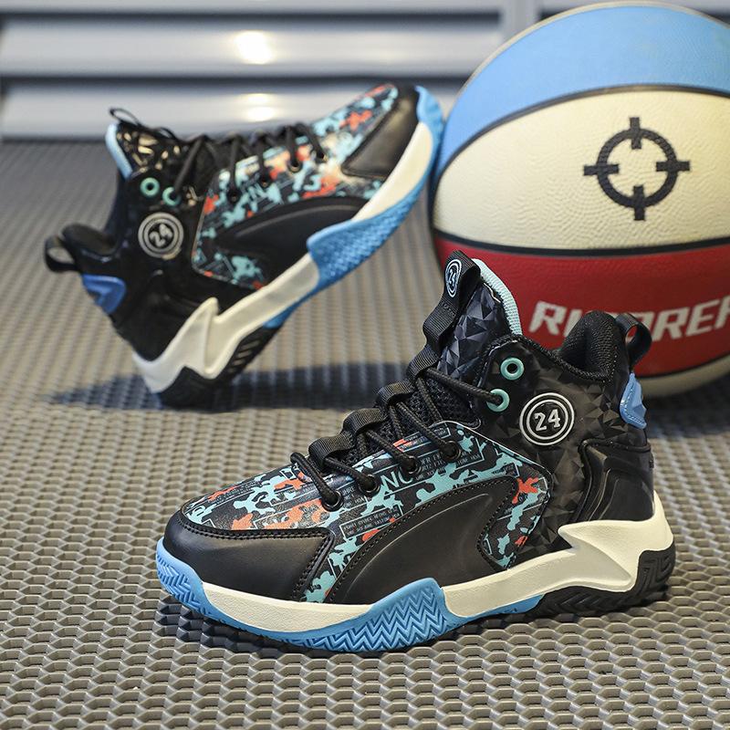 Trendy Boys Sports Shoes Children's Shoes Leather Fashion Basketball Shoes Middle and Older Children's New Popular Children's Basketball Shoes