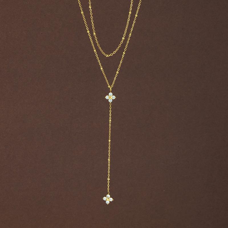 Elegant Four-Leaf Clover Stainless Steel Necklace and Earring Set