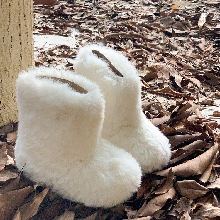 Korean version of children's fluffy boots winter 2025 new girls' snow boots boys' large cotton shoes thickened warm baby cotton boots