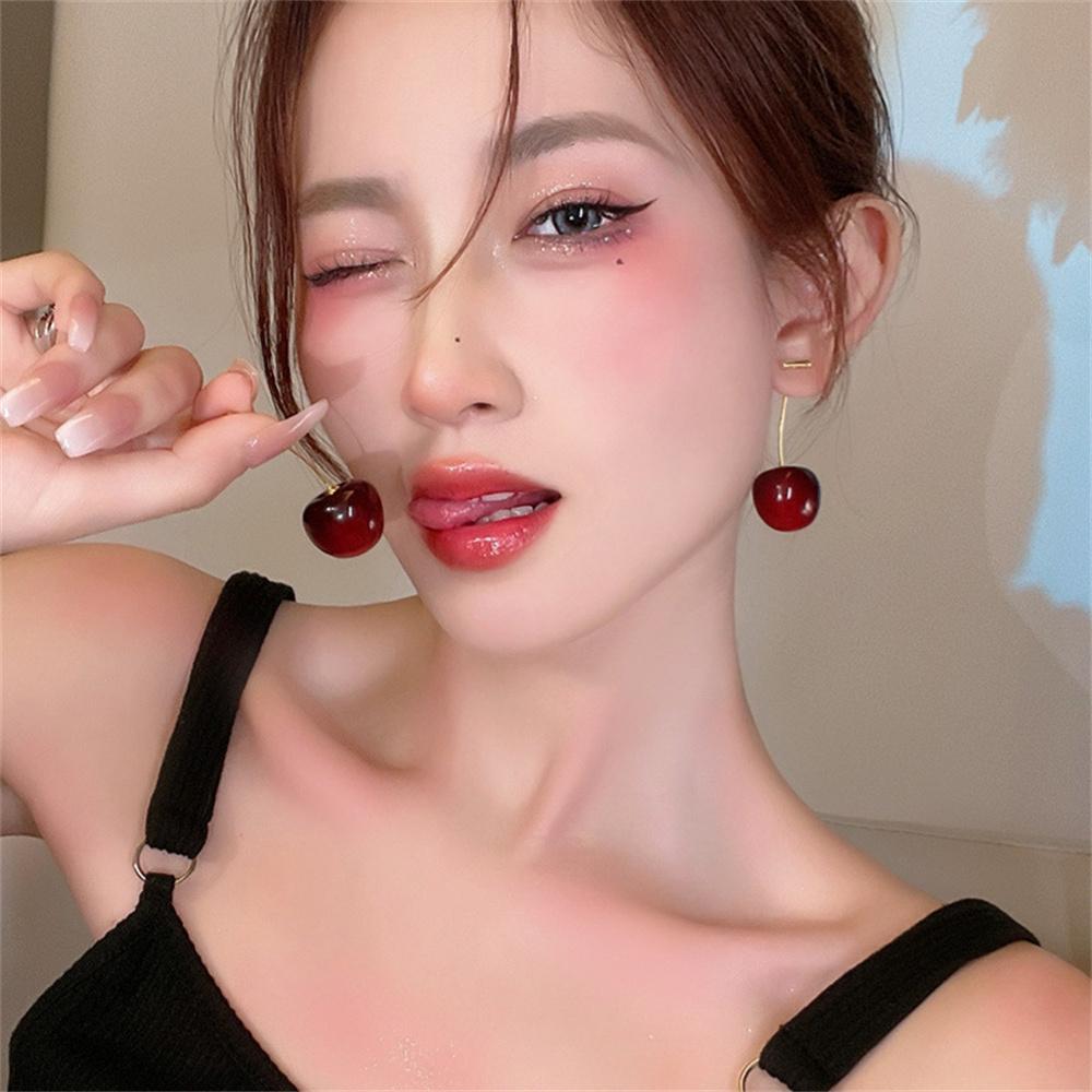 Earrings With High-End Feel, Red Fruit Cherries Earrings, Personalized Pendant Long Earrings.
