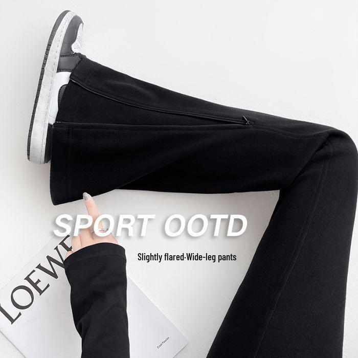 Women's Slimming High-Waist Fleece Lined Micro Flare Yoga Pants with Zipper - Autumn/Winter Trend