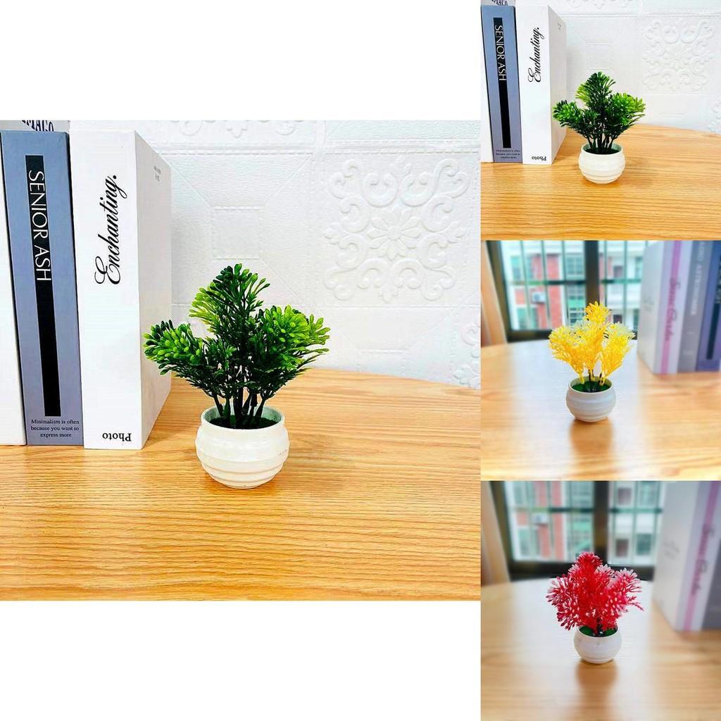 Artificial Green Plant Small Bonsai With Injection Molded Plastic Flowers For Desk Decor